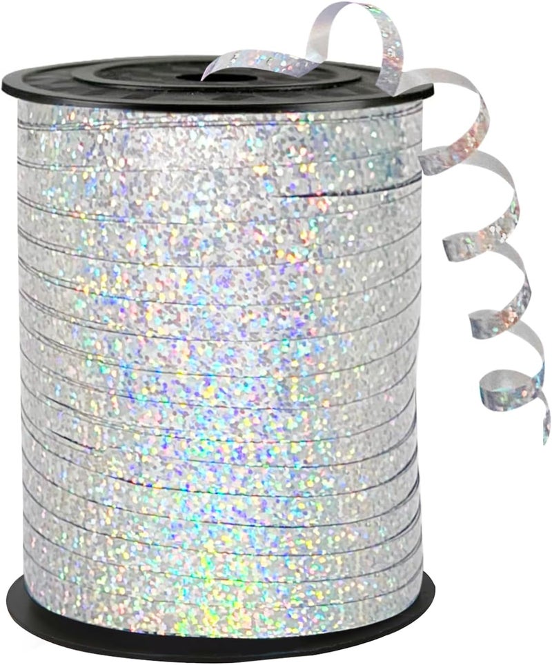 weizedm 500 Yards Silver Satin Ribbon Curling Crimped Balloon Ribbon, Balloon String Shiny Metallic Roll for Birthday Party, Gift Wrapping, Party Craft Decoration, Florist Flowers Decoration - Image 1